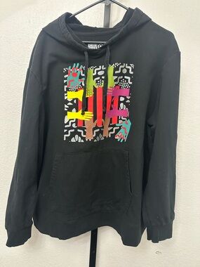Target Black Crewneck Hoodie with Multicolor Hand Graphic
